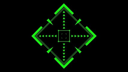 Loop in of formation of square radar display with target in sight in center on a dark background from the Interface collection Modern animation of a circle aiming at a target on a black background. - Powered by Adobe
