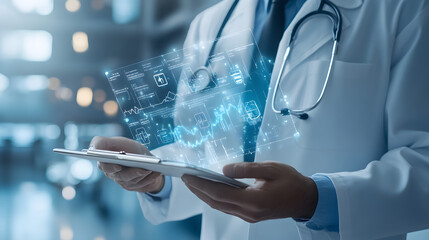 A doctor is examining a medical condition with a data display screen.