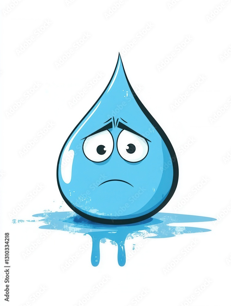 Aufkleber Sad blue water drop icon expresses emotion with cartoon eyes in a minimalist style suitable for various design projects