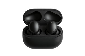 Wireless earbuds resting in their charging case with a sleek design suitable for music lovers and active lifestyles