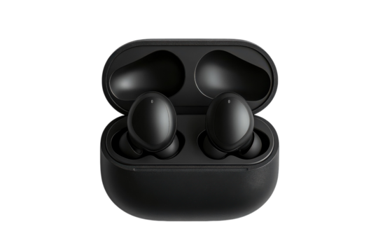 Wireless earbuds resting in their charging case with a sleek design suitable for music lovers and active lifestyles