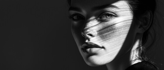 Dramatic Shadow Stripes: Black and White Portrait