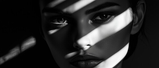 Dramatic Shadow Stripes: Black and White Portrait
