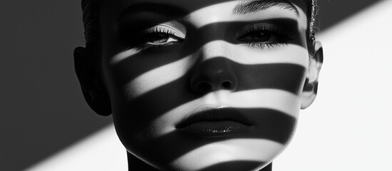 Dramatic Shadow Stripes: Black and White Portrait