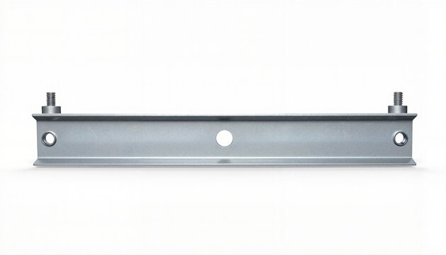 Isolated steel beam with bolts against white background, structural design