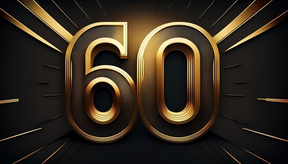 Number 60 with black background and gold lines. Generated image