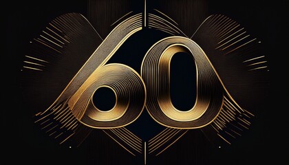 Number 60 with black background and gold lines. Generated image