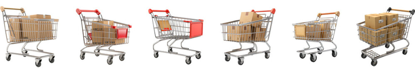 Shopping cart on transparent background collection set