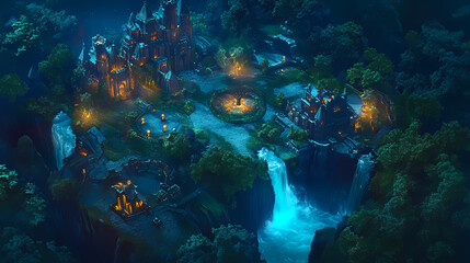 aerial view majestic fantasy kingdom