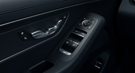 Car door panel controls, interior detail, close-up view