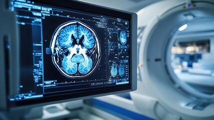 Medical technology, close-up of a CT scan machine in action