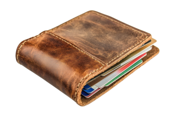 Brown leather wallet filled with various credit and ID cards showcases everyday essentials for personal finance management