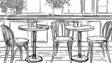 Outdoor cafe sketch interior scene