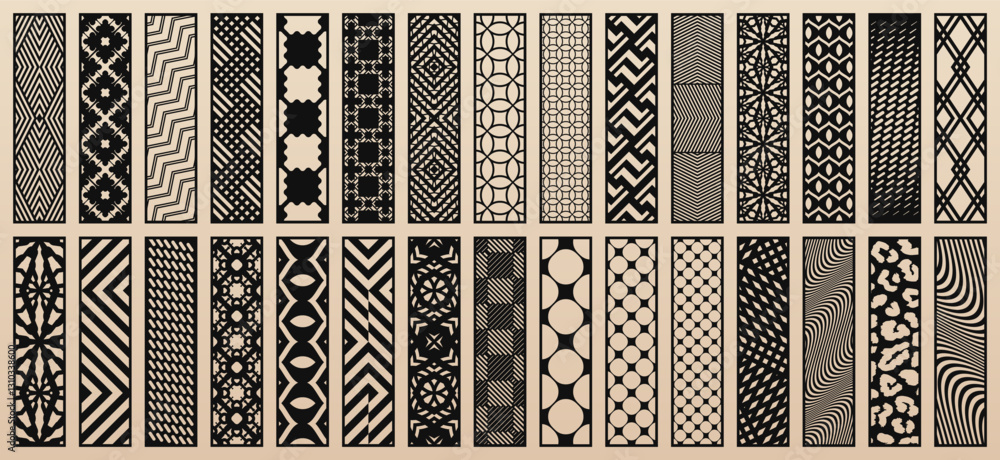 Poster big vector set of 30 templates for laser cut. designs with abstract geometric patterns, modern ornam