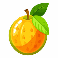 Colorful cartoon illustration of a lemon with vibrant green leaves