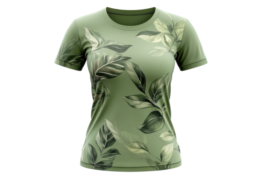 Green shirt featuring tropical leaf designs, perfect for casual outings and summer activities