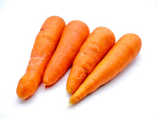 A fresh, vibrant carrots isolated on a clean white background, showcasing its bright orange color and smooth, firm texture
