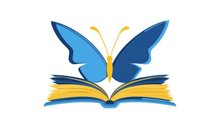 Obraz premium Butterfly on Open Book, Educational Symbol