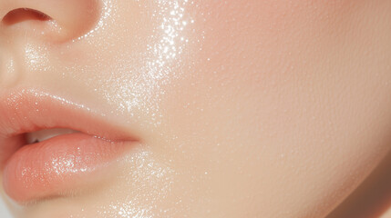 Fototapeta premium Close-up of glossy lips and glowing skin