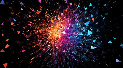 Colorful Triangular Fragments Exploding In Space