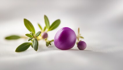 Purple berries and leaves on white background