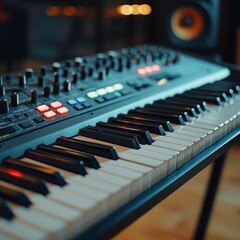 Music Production Studio with Synthesizer and Sound Equipment