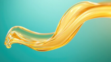 Dynamic 3D Rendering of Flowing Golden Oil in a Spiral Shape with Smooth Wave Motion on a Dark Blue-Green Background