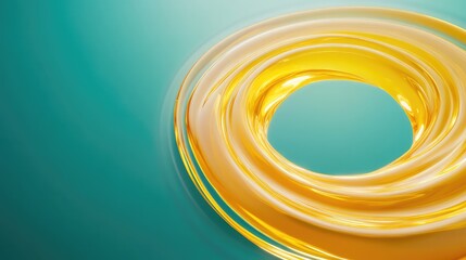 Dynamic 3D Rendering of Flowing Golden Oil in a Spiral Shape with Smooth Wave Motion on a Dark Blue-Green Background