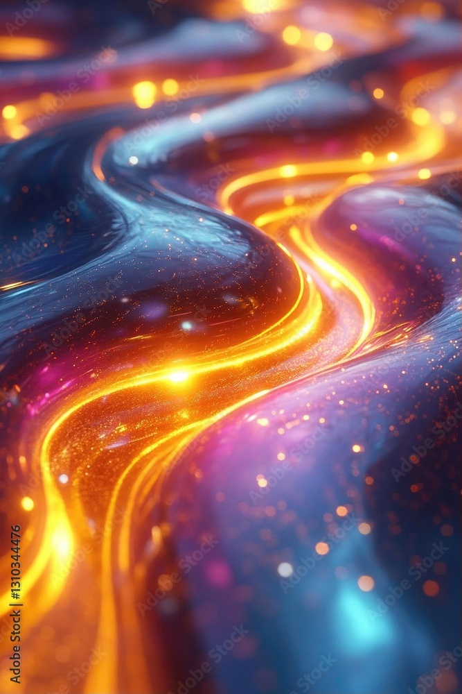 Aufkleber abstract flowing waves of vibrant colors with glowing lights and sparkles in a cosmic setting