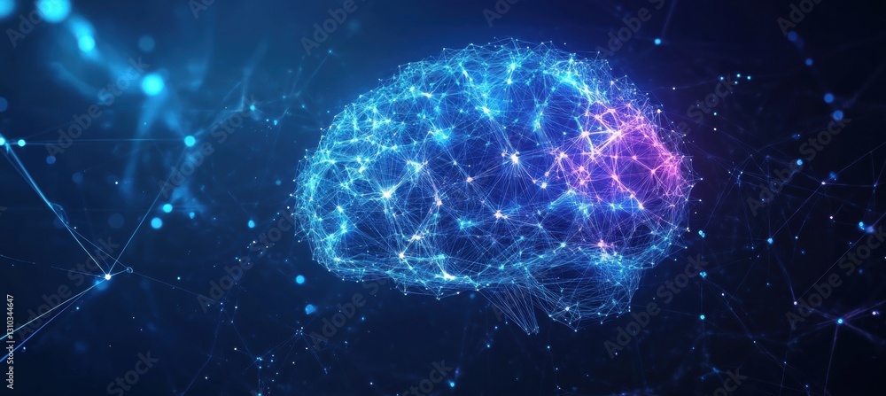 Poster illustration of an abstract brain made up of neural networks and data points, symbolizing the AI's complex processing capabilities Generative AI