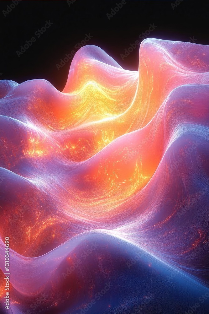 Poster abstract glowing waves of vibrant colors creating a mesmerizing visual effect in darkness
