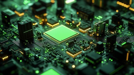 Fototapeta premium Green Circuit Board Close-up