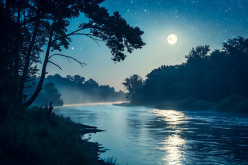 Fototapeta na wymiar A Romantic Night View of a River in a Historic City