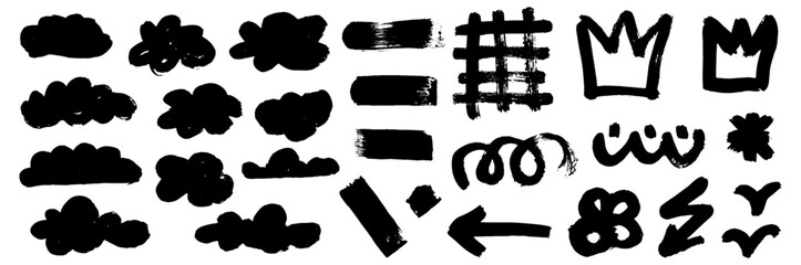 Grunge ink brush strokes elements. Black paint brush, stroke, line, grunge. freehand drawing doodle. artistic dirty. Black grunge brush stroke ink template collection. Vector black paint