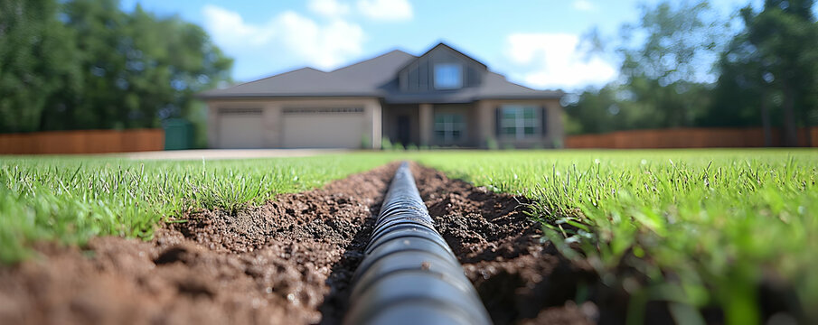 Irrigation pipe installation, new home lawn