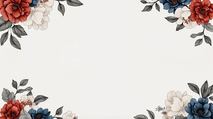 A hand-drawn design showcases vibrant flowers and refreshing leaves forming a beautiful frame. The delightful colors create an elegant backdrop for any creative project or occasion