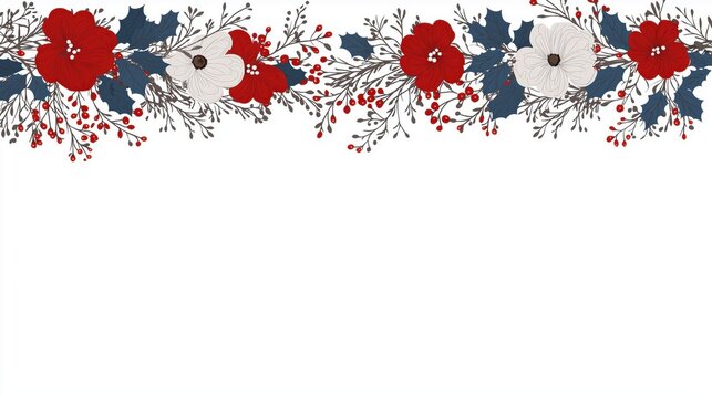 Colorful flowers and branches create a vibrant border on a festive spring banner. The design provides space for personalized text, suitable for seasonal celebrations