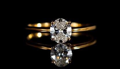 Golden Oval Diamond Ring on Black Background (2)