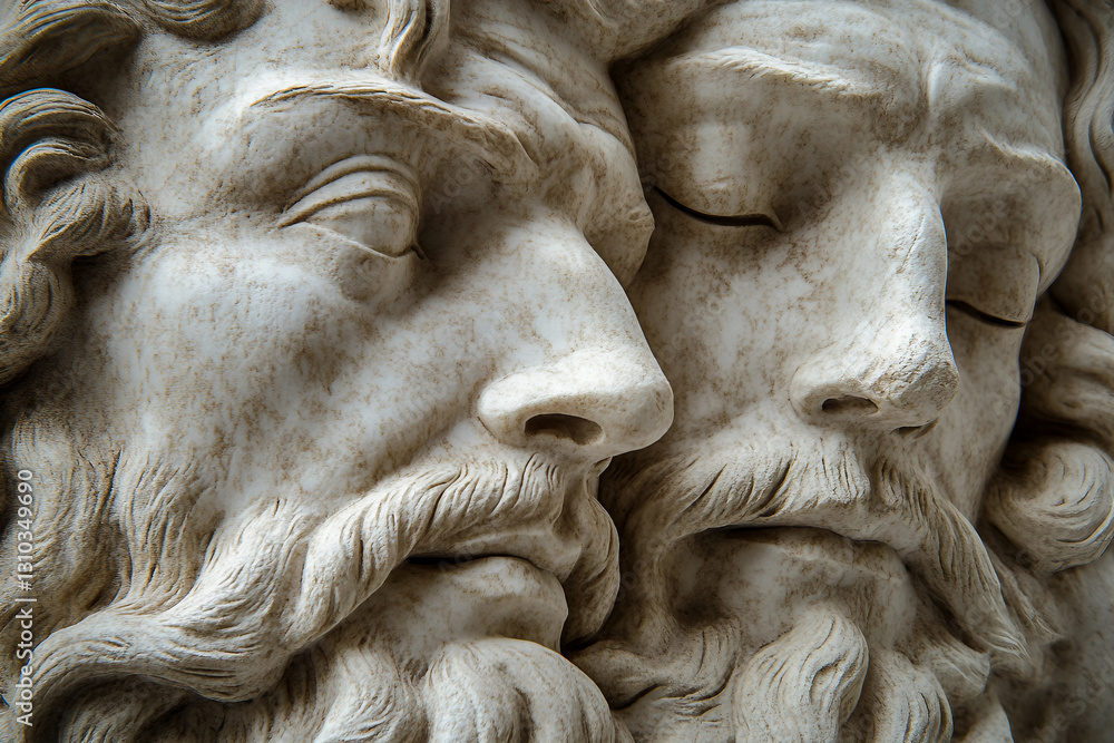 Poster generative ai bas-relief sculpture combining classical artistic themes with modern world attributes