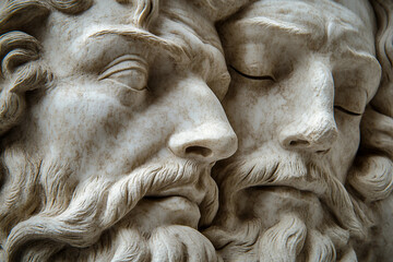 Naklejka premium Generative AI Bas-Relief Sculpture Combining Classical Artistic Themes with Modern world attributes