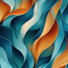 Obraz premium Abstract teal, orange, and cream wavy layers.