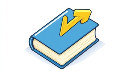 Cartoon book with upward arrow, educational resource