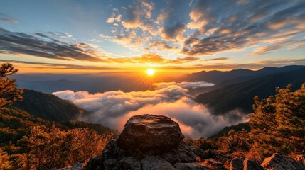 Mountaintop Sunset View Over Clouds