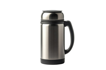 Stainless steel thermos with a secure lid designed for keeping beverages hot or cold during outdoor activities and travel