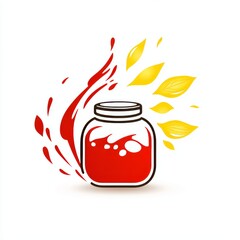 Creative Spicy Condiment Jar Illustration: Modern Iconic Culinary Blend with Fresh Red Spices and Ingredients