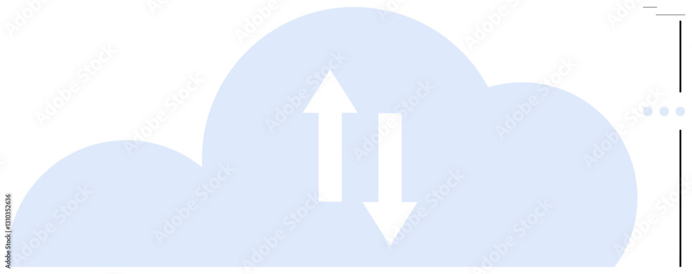 Poster light blue cloud with upward and downward arrows symbolizing data exchange and transfer. ideal for t