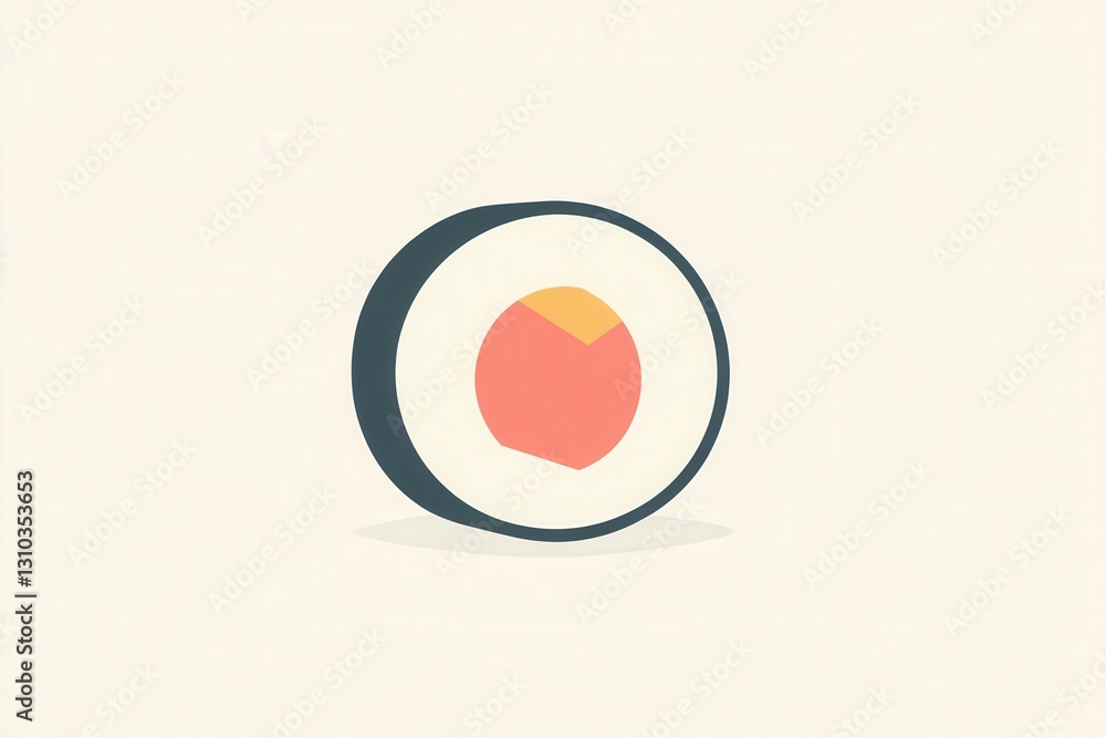 Poster flat sushi roll icon showcasing japanese culinary art in clean minimal design with pastel tones for 