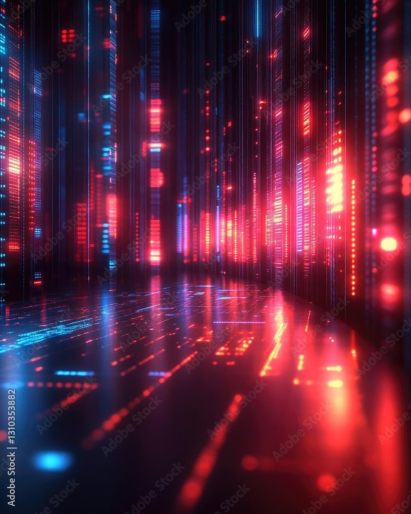 Poster futuristic digital landscape with glowing lines and patterns creating a vibrant atmosphere