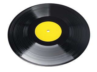 Obraz premium Retro vinyl record with colorful sleeve displayed against a transparent background showcasing classic music nostalgia