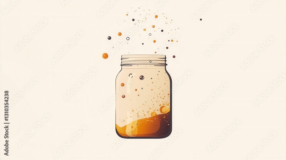 Poster clean and modern fermentation logo featuring an abstract jar with bubbles for probiotic food brandin